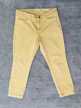 J. Jill Authentic Fit Cropped Jeans Golden Yellow Frayed Hem Size 6P